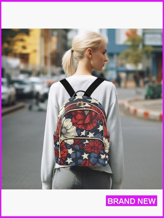 Patriotic Floral Mini Backpack Lightweight Quilted Daypack Travel Bag Shoulder main image 6